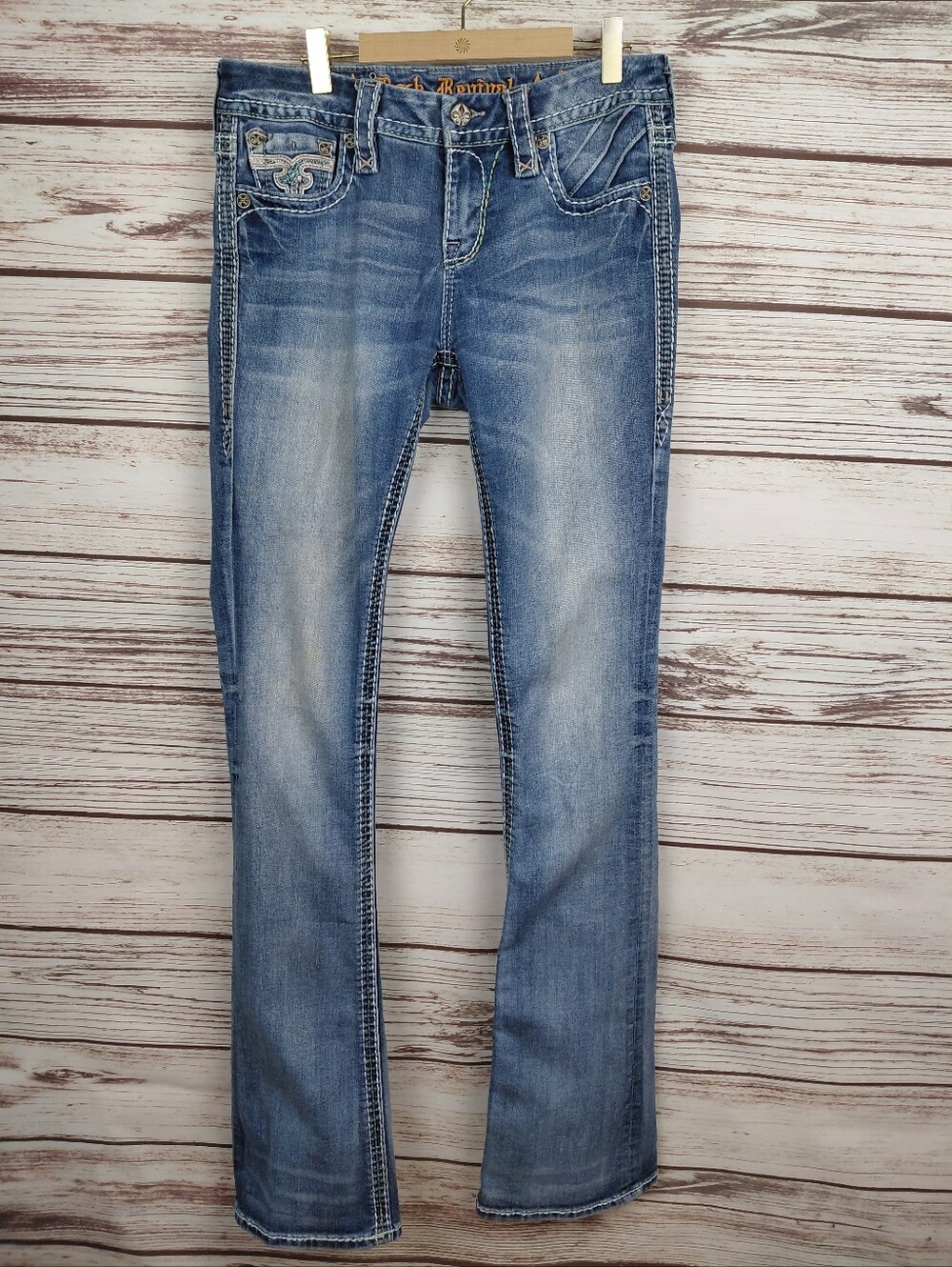 Rock Revival Womens 28x35 Hyero Blue Mid-Rise Bootcut Jeans